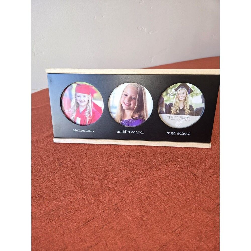 Black Wood Freestanding 3-Opening Photo Frame, 4x4 In Photos, 18x6 In